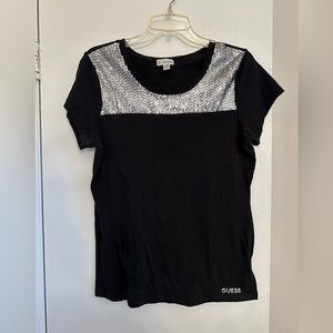 GUESS T-Shirt Black short sleeve with sequins